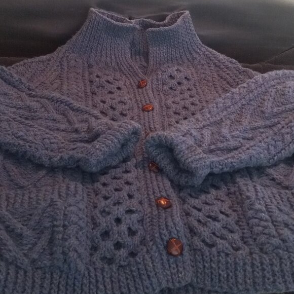 Irish Cardigan, Hand Knitted, Blue - Picture 2 of 4